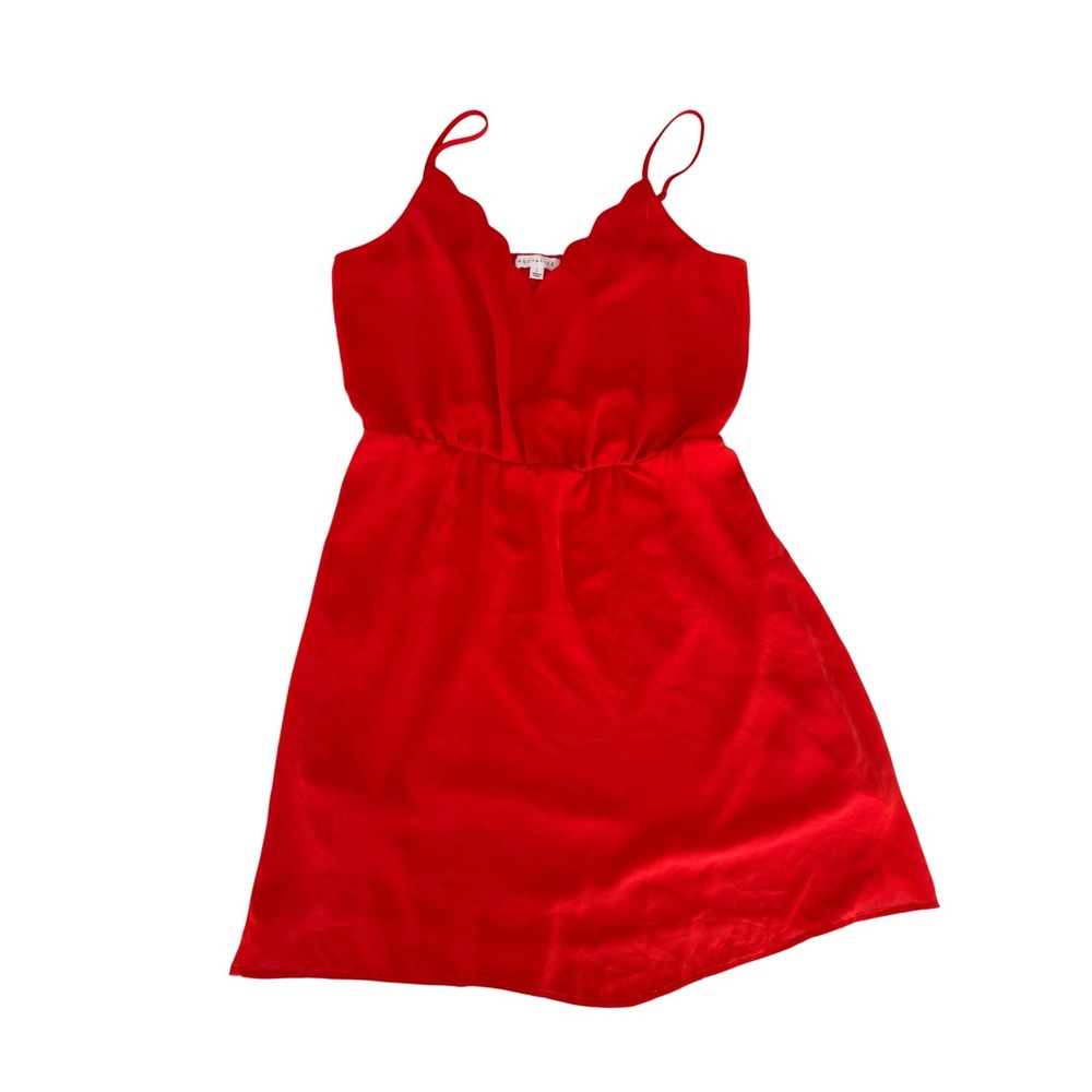 Socialite Red Scalloped V-Neck Spaghetti Strap Mini Dress Size Large